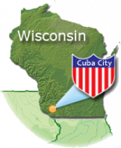 Location of Cuba City on Map of Wisconsin